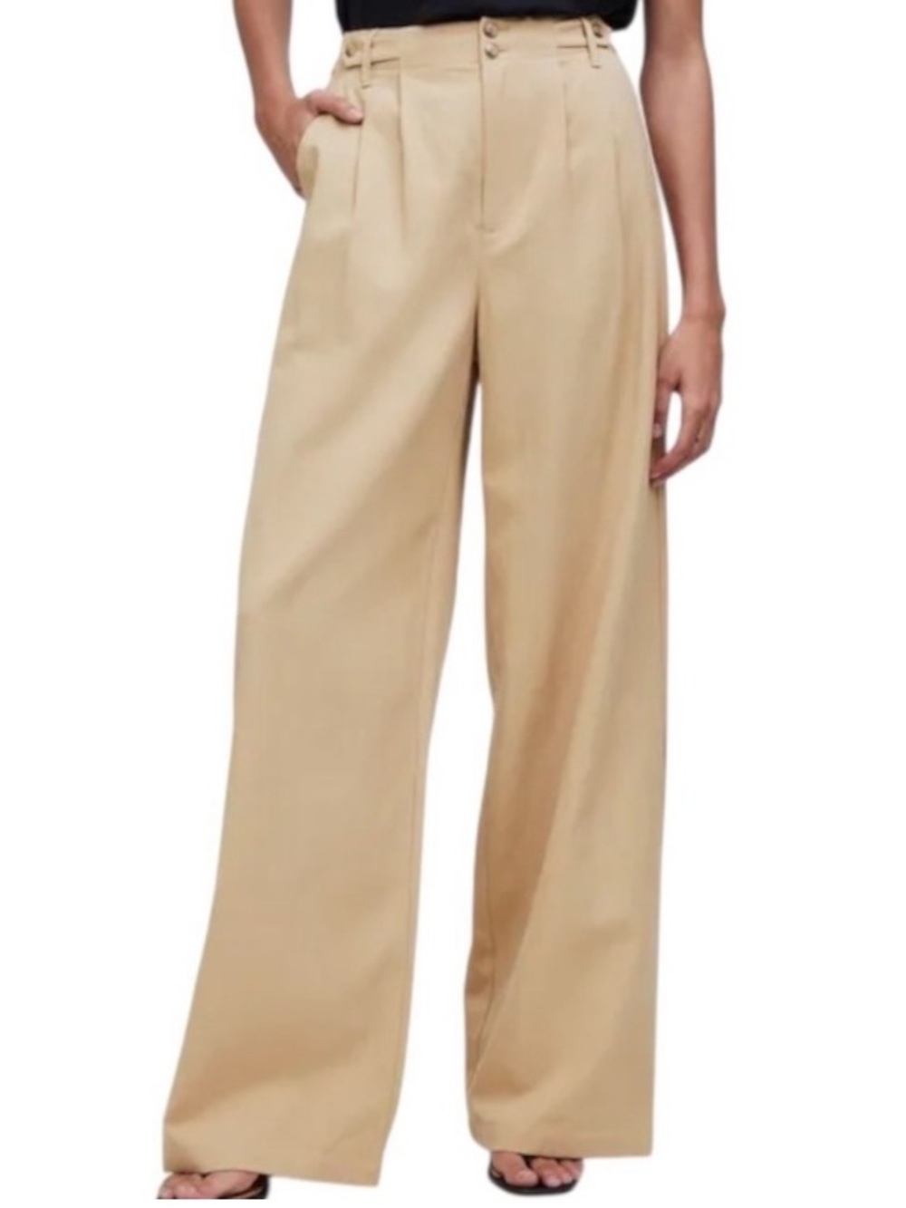 Madewell Harlow Wide-Leg Khaki Trouser Hip Pleat Office Casual Pant Size 2P